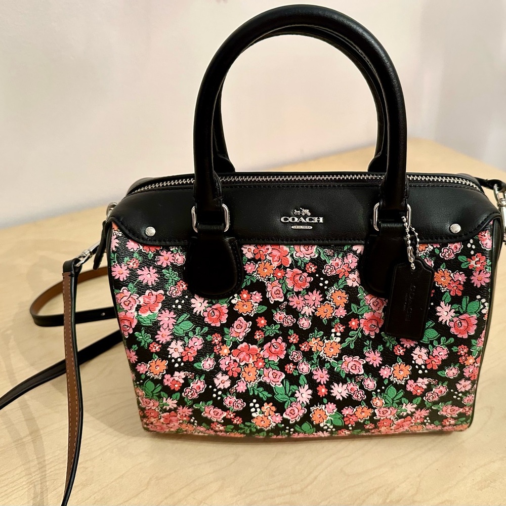Coach Floral Mini Bennett Satchel Bag - Black Multicolor
